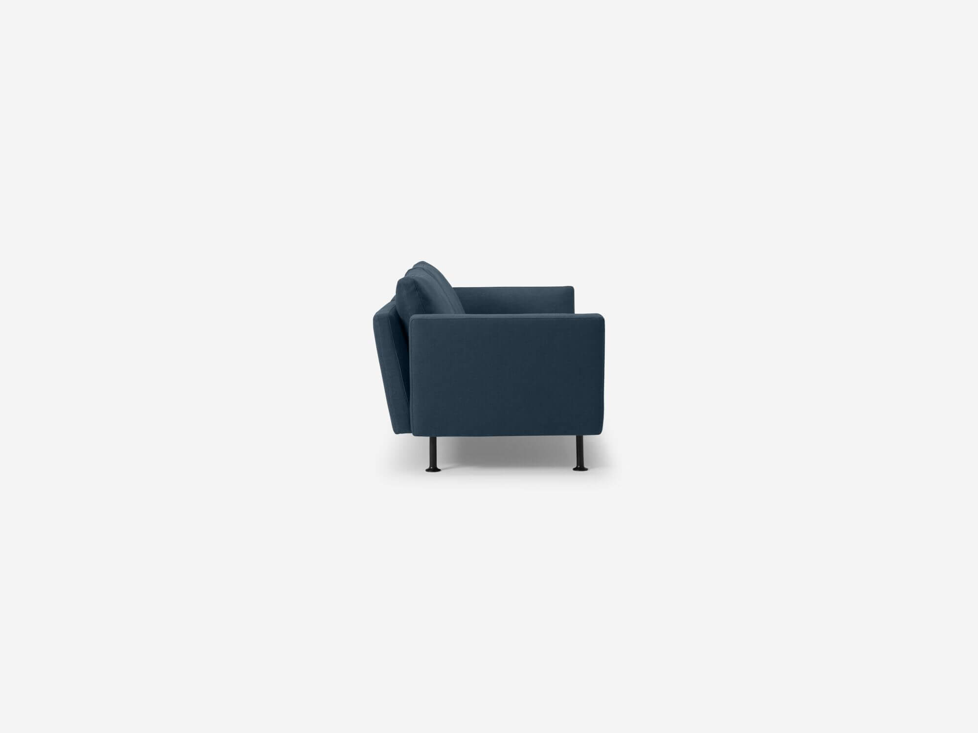 Side view of blue modern loveseat